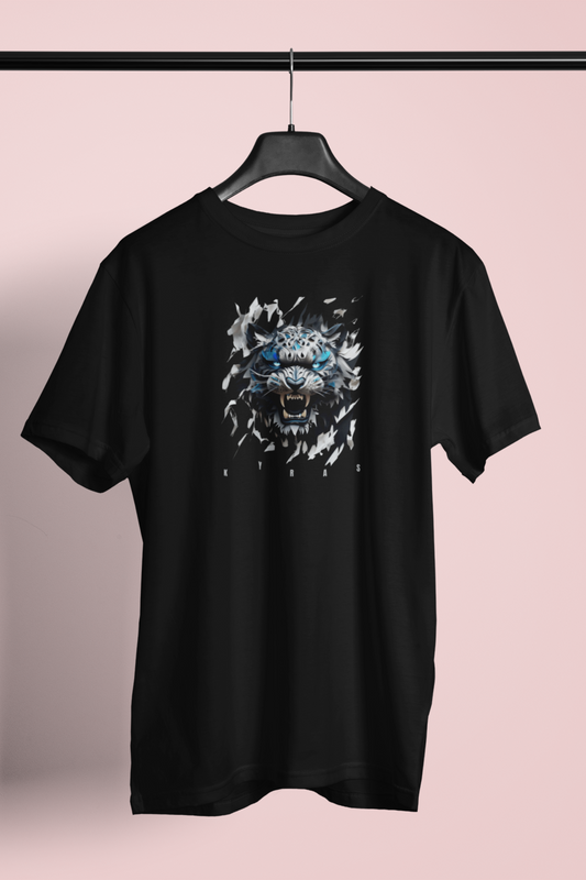 KYRAS: Cold Alpha Tiger Graphic Round Neck T-Shirt
