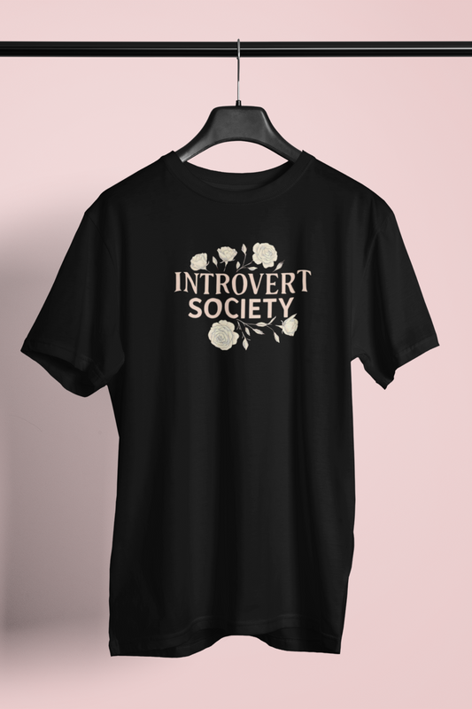 KYRAS: Introvert Society Graphic Round Neck T-Shirt