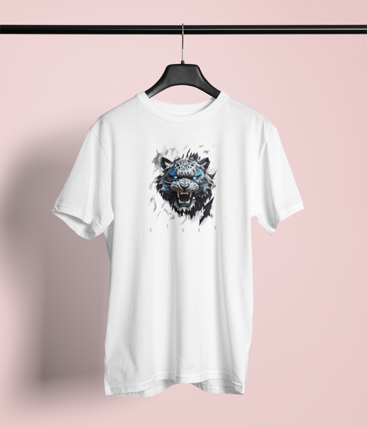 KYRAS: Cold Alpha Tiger Graphic Round Neck T-Shirt